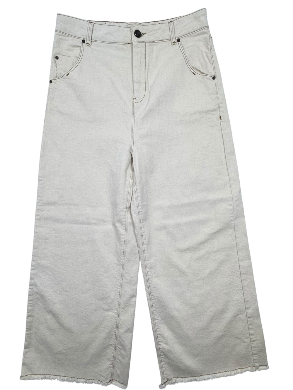 Cotelac Wide Leg Cotton Linen Raw Edge Ivory Pants Jeans size 2
